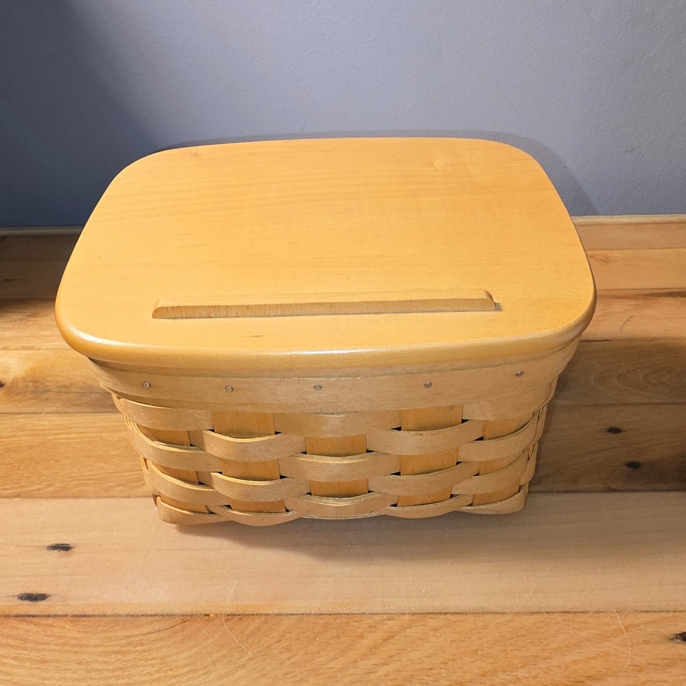 Longaberger Handwoven Wood Basket Recipe Holder Lid and Liner 2001 Dresden Ohio